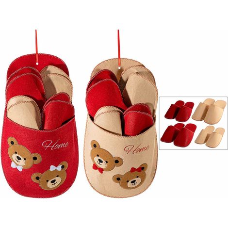 Ciabatte natalizie in feltro con stampa orsetti in ciabattona grande, da appendere, set da 2 pezzi, cm 26 x 11,5 x 49 H