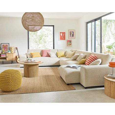 Garance - modulares ecksofa links - 8 plätze - aus cordstoff - beige