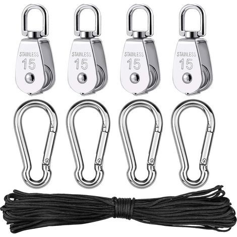 pièces Poulie en Acier Inoxydable, Poulie de Levage Simple avec Corde pour Cordes Camping Randonnée Pédestre (1/5)