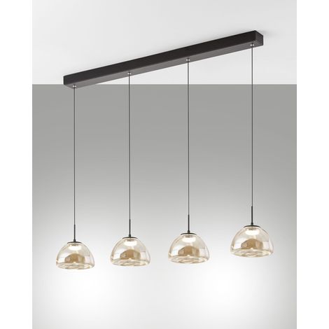 Lampada a Sospensione Lucille Cognac 28W LED CCT 2700K-4000K, Struttura Metallo e Vetro Borosilicato, Dimmerabile a step - 87x6x200cm