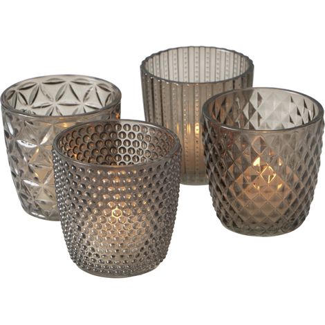 Boltze Marilu set lanterna da 4 pezzi (grigio, bicchieri decorativi per candele / lumini, portacandele ø 8 cm, vari modelli, forma rotonda, portacandele) 2002930