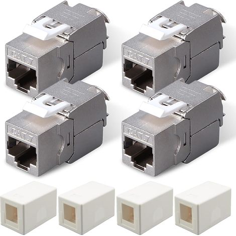 Lot de 4 modules Keystone RJ45 CAT7 avec 4 prises Keystone à 1 port, en saillie, 10 Gbit/s, 600 MHz, prise RJ45, blindé, prise réseau LAN (1/5)