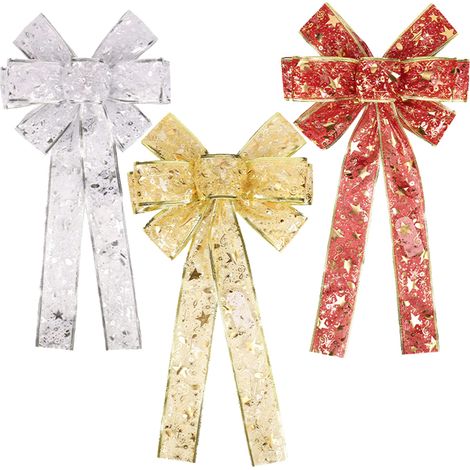 Nœuds de noël lumineux 3 pièces, nœuds de couronne de noël avec lumière LED, décoration de couronnes d'arbre de noël, 43cm x 22cm (1/5)