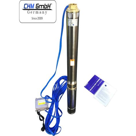 CHM – Pompe immergée 3 pouces 750W – Débit 3780 l/h – Hauteur de refoulement 85 m – Compatible sable – IP68 – Câble 20 m - 750Watt
