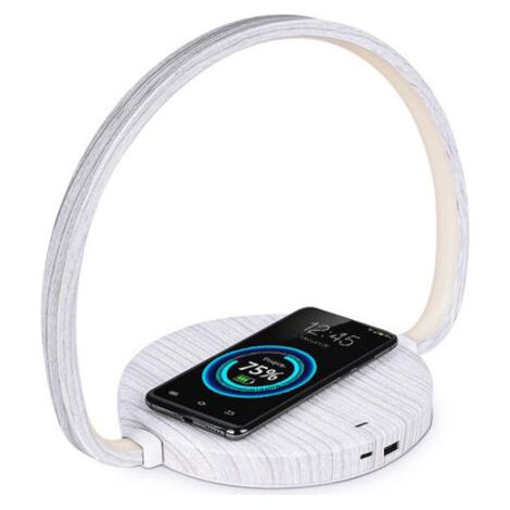 BUNTHAUS Lampe de bureau LED rotative multifonctionnelle téléphone portable charge sans fil USB charge rapide chambre lecture lampe de chevet