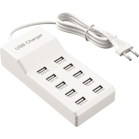 Multi-USB-Ladegerät, 50 W, 10 Anschlüsse, Multiport-Ladestation, USB-Hub kompatibel mit iPhone 12/13/14/15/16/Galaxy S23/S24/S25/Huawei/Oppo/OnePlus. (1/5)