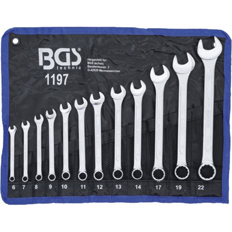 Bgs Technic – Clé mixte 6-22 mm – Trousse de 12 clés en acier chrome vanadium – Finition chromée satinée – Empreinte 12 pans (1/5)
