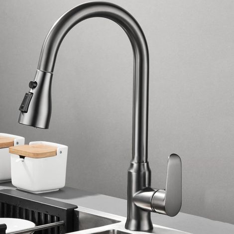 Mitigeur de cuisine avec douchette extractible, 3 fonctions, bec orientable 360°, levier unique, noir (1/5)