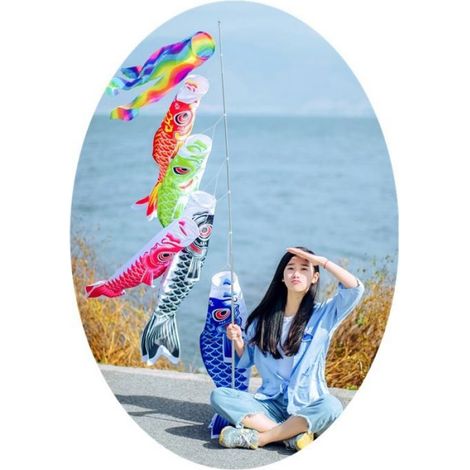 Drapeau vent 40 cm style japonais carpes koi multicolores décorations extérieures (1/3)