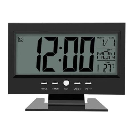Horloge électrique, Réveil LCD Digital Sound avec Calendrier Et Affichage de La Température(Noir) (1/4)