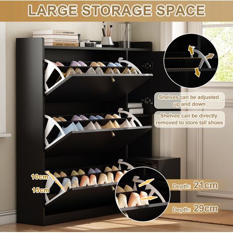 Scarpiera ribaltabile a 3 ante con cassetto, mobile ingresso nero 119 x 24 x 122 cm (1/5)