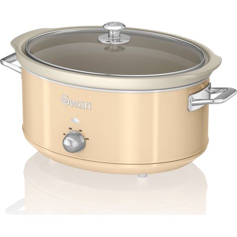 Swan Retro SF17031CNEU Pentola Cottura Lenta 6,5L Contenitore Estraibile, Antiaderente Ceramica Libera PFOA e PTFE, 3 Livelli Temperatura, Coperchio Vetro, Slow Cooker Design Vintage, Crema, 320W