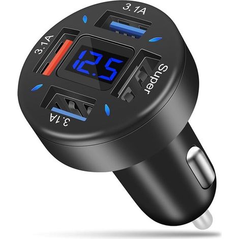 Cargador USB para coche de 4 puertos con pantalla digital de voltaje,cargador súper rápido QC3.0 + 3 puertos de 3,1 A,compatible con iPhone (1/5)