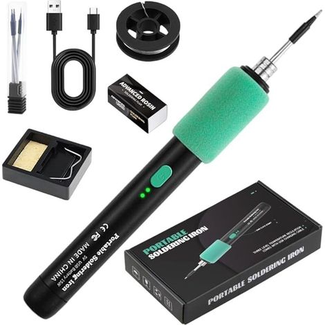 Kit de fer à souder USB sans fil avec 3 températures réglables de 260 ℃ à 450 ℃, 3 pannes à souder, support de fer à souder, fil à souder, pâte à souder, kit de soudure pour réparation de soudure (1/5)