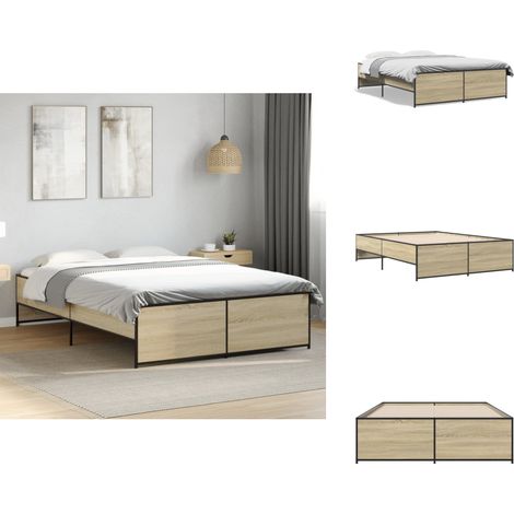 Bettgestell Sonoma-Eiche 120x190 cm Holzwerkstoff und Metall - Holzbettrahmen - Doppelbett - Bettkasten - Lattenrost - Sonnenholzoberflächen (1/5)