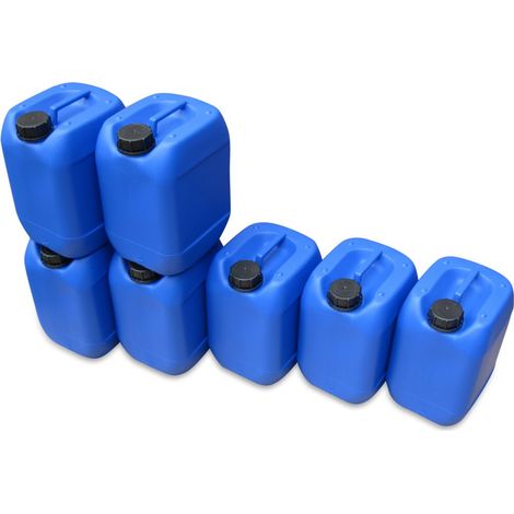 7 bidons de 10 litres (10 L), bidons d'eau de couleur bleue, aptes au contact alimentaire DIN51 (7x10knb51)