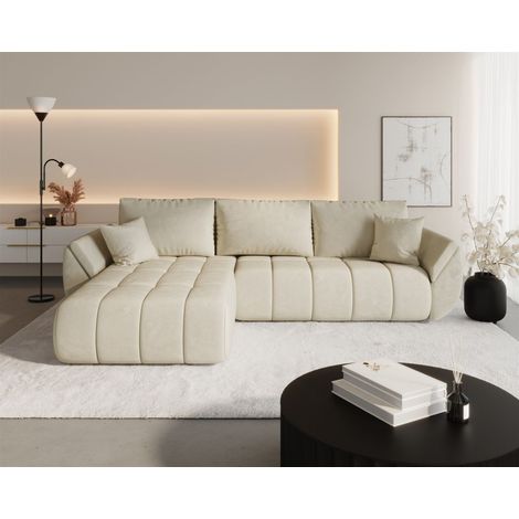 Ecksofa Schlafsofa MISATO Stoff Monolith Creme Ottomane Links