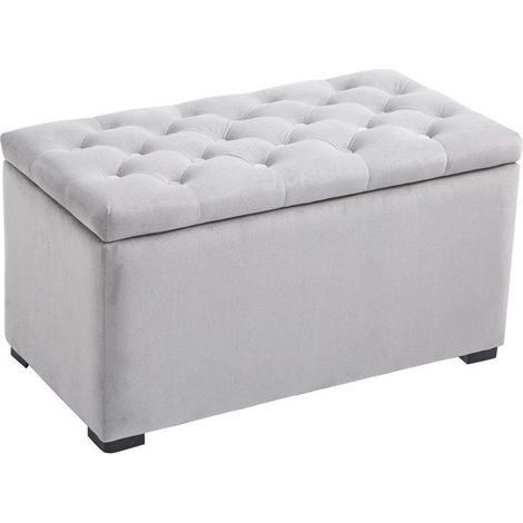 CASSAPANCA PORTAOGGETTI MULTIUSO CON 2 SGABELLI POUF IN VELLUTO GRIGIO PERLA (1/5)