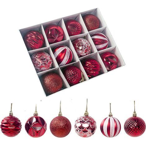 12-teiliges Weihnachtskugel-Set (Rot) Weihnachtskugeln, 6 cm Durchmesser, unzerbrechlich (1/5)