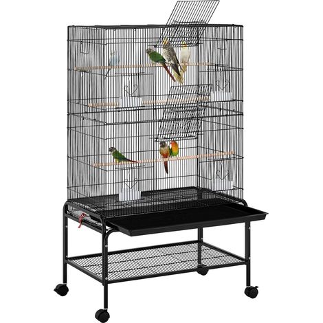 Homevive Jaula para pájaros y Loros inseparables, calopsita Grande con Pedestal Desmontable de Metal para Interior y Exterior, Color Negro, 79 x 49 x 134,5 cm