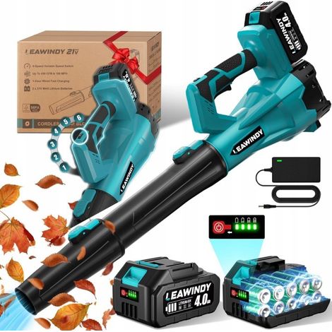 Zosudull – Aspirateur souffleur de feuilles sans fil - 6 niveaux de vitesse - puissance d’aspiration 400 m³/h - 2x batterie 21 V 4000mAh - vitesse de soufflage 240 km/h