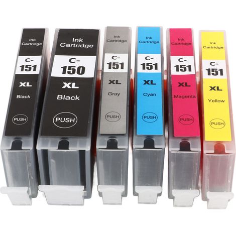 Cartouche d'encre Lot 150 151 Compatible PIXMA MG5410 MG5510 MG5610 MG6310 Noir Noir Cyan Magenta Jaune Gris (1/5)