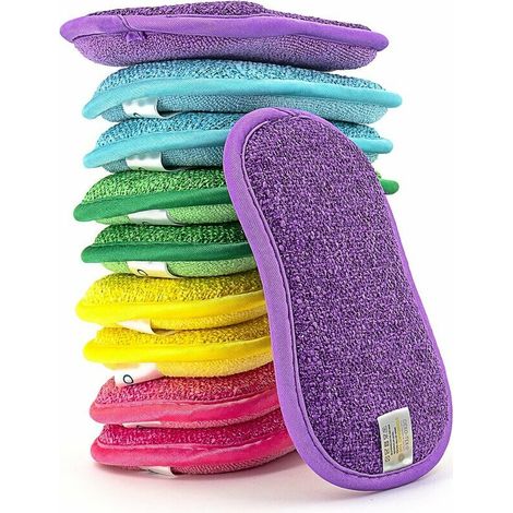 Green Mobility-Lot de 10 Éponges Microfibres Lavables et Réutilisables – Éponge Vaisselle et Cuisine – Écologique – Plusieurs Couleurs - Multiusage Magique Double Face (1/5)