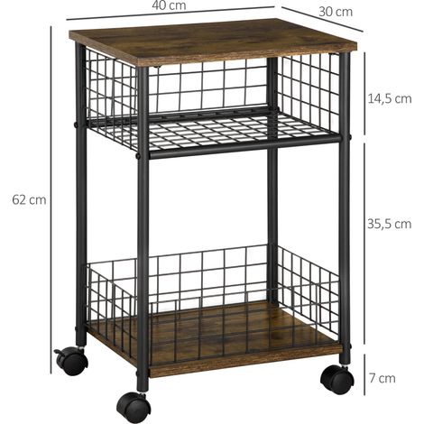 Chariot de cuisine Chariot de service avec plan de travail et 2 paniers de rangement,rotes pivotantes à 360°,brun rustique,40x30x62 cm (1/5)