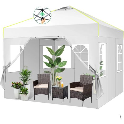 Tenda a baldacchino pop-up, impermeabile, altezza regolabile, BIANCA, 3x3 m (1/2)
