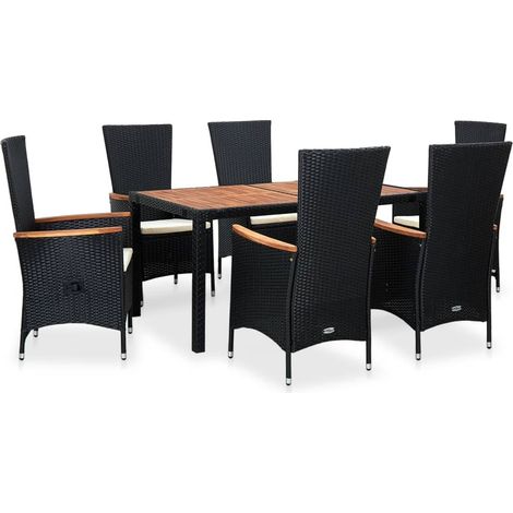 Ensemble à manger d'extérieur 7pcs Mobilier de jardin Résine tressée acacia Noir (1/5)