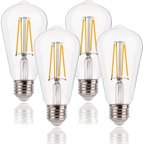 Dimmbare Edison E27 Vintage-Glühbirne, ST64 Retro-LED-Filament-Dekorationslampe, 7 W (entspricht 60 W), 2700 K Warmweiß, 806 lm, Klarglas, 4er-Pack [Energieklasse E] (1/5)