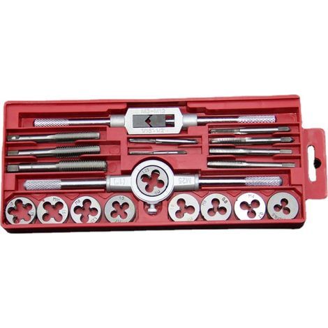 Coffret Tarauds et Filières Métrique 20 Pièces M3-M12 en Acier Kit Tarauds à Goujure Filières de Filetage Extracteurs de Vis (1/4)