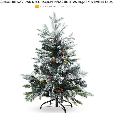 Arbol de Navidad Decorativo con bolitas rojas piñas y nieve 90cm 45leds (1/5)