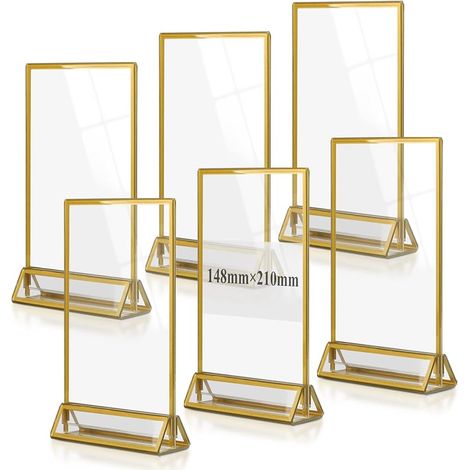6PCS Presentoir de Table en Acrylique A6, Porte Affiche Doré, Cadre Photo Double Face Transparent pour Menu, Photo, Marriage, Publicité, Réception (1/5)
