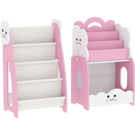 Scaffale bambini 3 in 1 con porta giochi e comodino in MDF rosa (1/5)