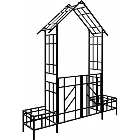 Arche de jardin en forme de maison 247 x 204 x 43 cm pour rosiers décorative et bordure en fer noir (1/2)