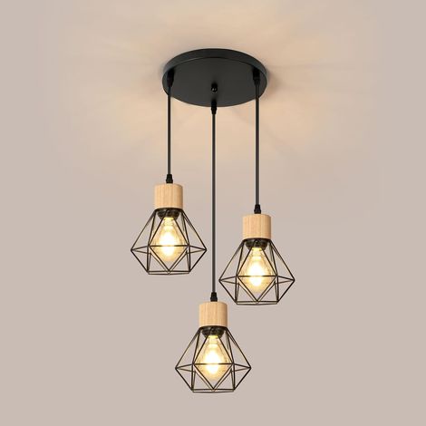COMELY Suspension Cuisine Industrielle Lustre Noir en Fer avec Abat-Jour Cage Luminaire Plafonnier E27 Réglable en Hauteur Diamètre 16 cm 3 Lumières(Ampoule Non Incluse) (1/5)