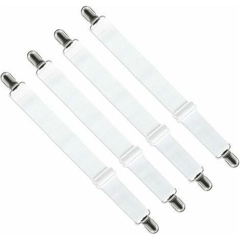 Adjustable sheet cover with elastic straps (33cm to 130cm, Width: 2.5cm), ironing board covers with elastic straps (white, set of 4) (1/5)