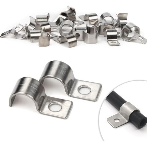 Fixation Grillage Rigide Sur Mur 10mm Attache Grillage Rigide Inoxydable Colliers de Serrage en U à Trou Unique pour Ø 9-10.5mm Câble Tuyaux d'eau Installation (1/5)