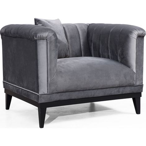 Fauteuil velours gris Robina 105cm (1/4)