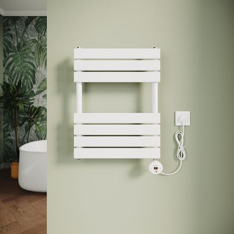 ELEGANT Electric Heated Towel Rail Smart WiFi Thermostatic Dryer Flat Panel Wall Mounted Warmer 400W White 650x400mm