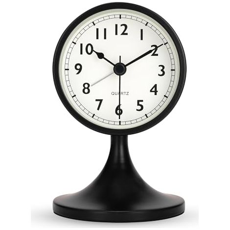 Réveil numérique, horloge de bureau, en métal noir, avec fonction veilleuse, fonctionne sur piles, convient tables de chevet, aux chambres et bureaux (1/5)