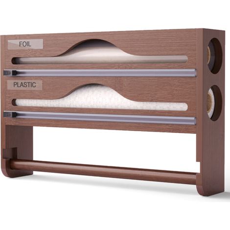 Distributeur de papier aluminium avec coupe-papier, double compartiment, marron