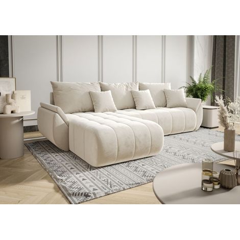 Ecksofa Schlafsofa AKITA Stoff Monolith Creme Ottomane Links (1/3)