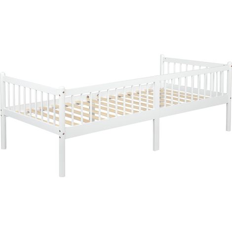 Letto divano in pino bianco 90 x 200 cm con sponde di sicurezza su 3 lati e 14 doghe (1/5)