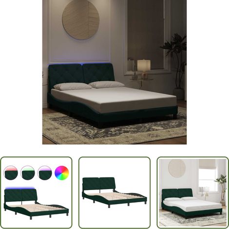 LED-Leuchten - Bettgestell mit LED ohne Matratze Dunkelgrün 120x200 cm Samt (1/5)