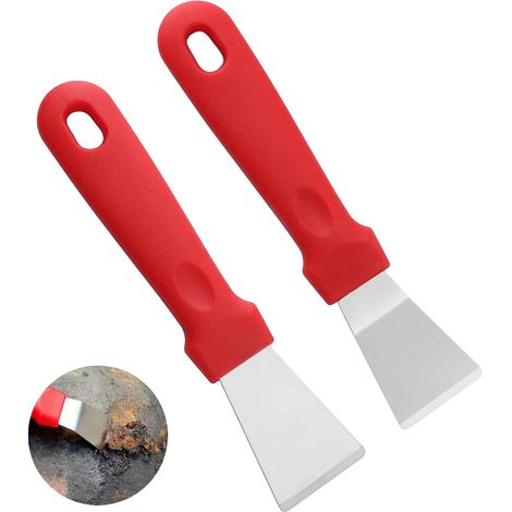 Lot de 2 grattoirs en acier inoxydable pour le nettoyage, grattoir droit et grattoir coudé avec poignée en plastique confortable, grattoir multi-usages pour fours, congélateurs, plaques de cuisson et (1/5)