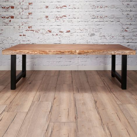 M&S – Table extensible 200 cm en acacia massif et métal noir – Largeur 100 cm – Épaisseur plateau 10 cm – Pour 6 à 8 couverts