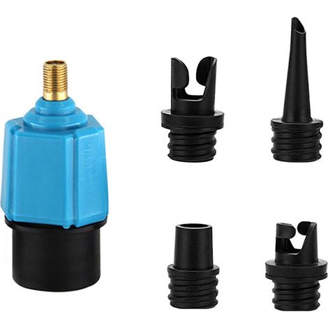 Compresseur à Valve de Pompe Gonflable,Adaptateur de Valve Gonflable avec 4 Buses pour Matelas d'air Gonflable,Anneau de Natation/Piscine,lit/canapé Gonflable,Bateau,Kayak - Bleu (1/5)