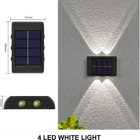 (4 LED blanches - 8 pièces) Lampe murale solaire d'extérieur étanche, à énergie solaire, éclairage vers le haut et vers le bas, décoration pour la maison, le jardin et la cour, lumière du soleil extér (1/5)